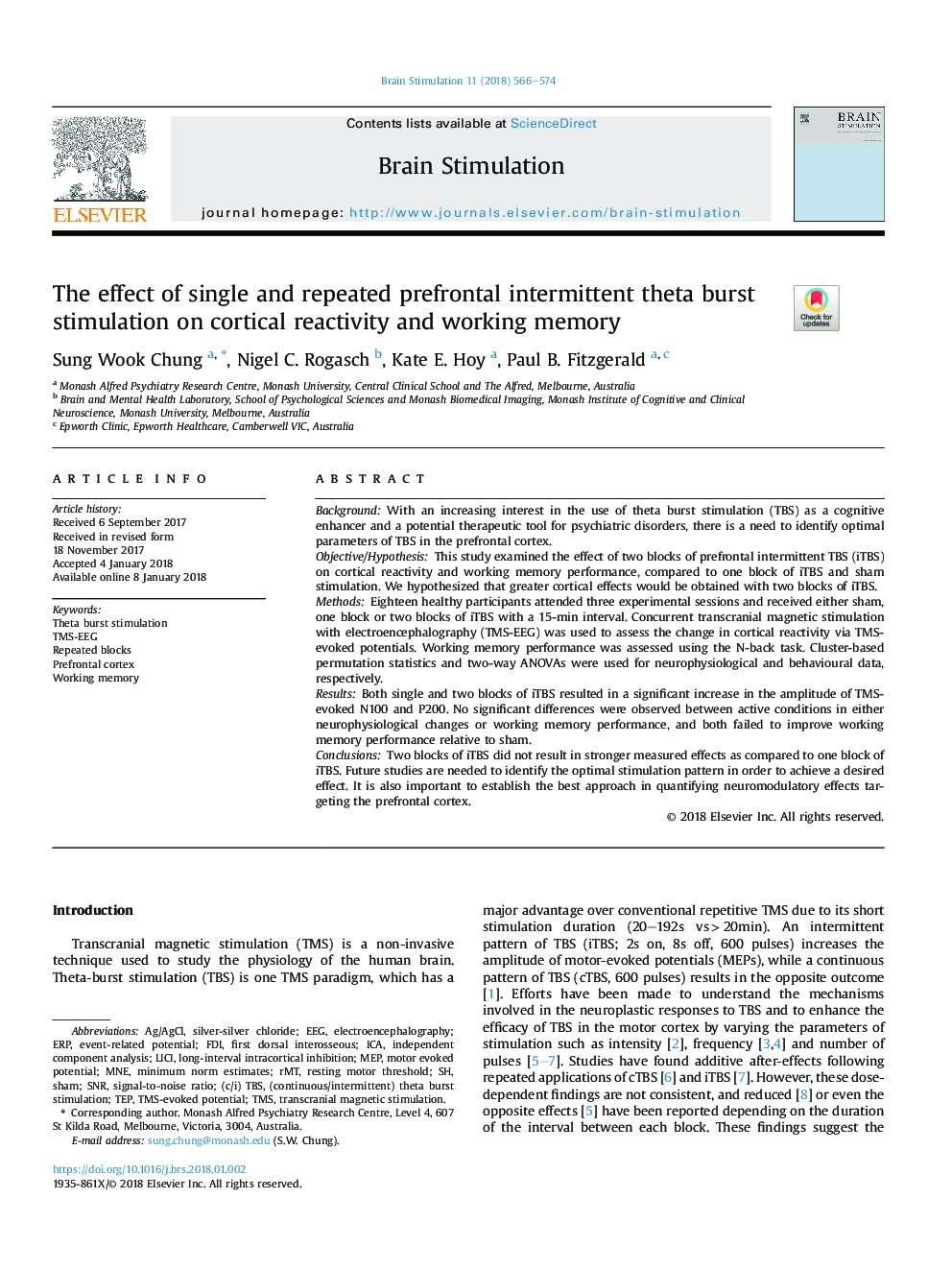 The effect of single and repeated prefrontal intermittent theta burst stimulation on cortical reactivity and working memory