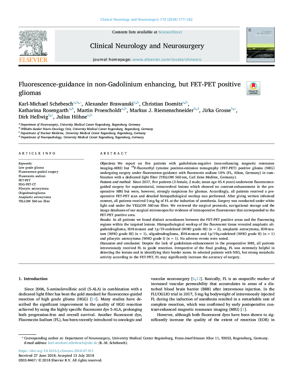 Fluorescence-guidance in non-Gadolinium enhancing, but FET-PET positive gliomas