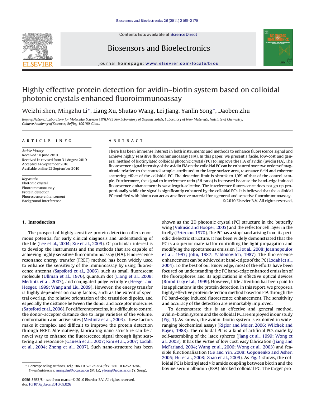 Highly effective protein detection for avidin–biotin system based on colloidal photonic crystals enhanced fluoroimmunoassay