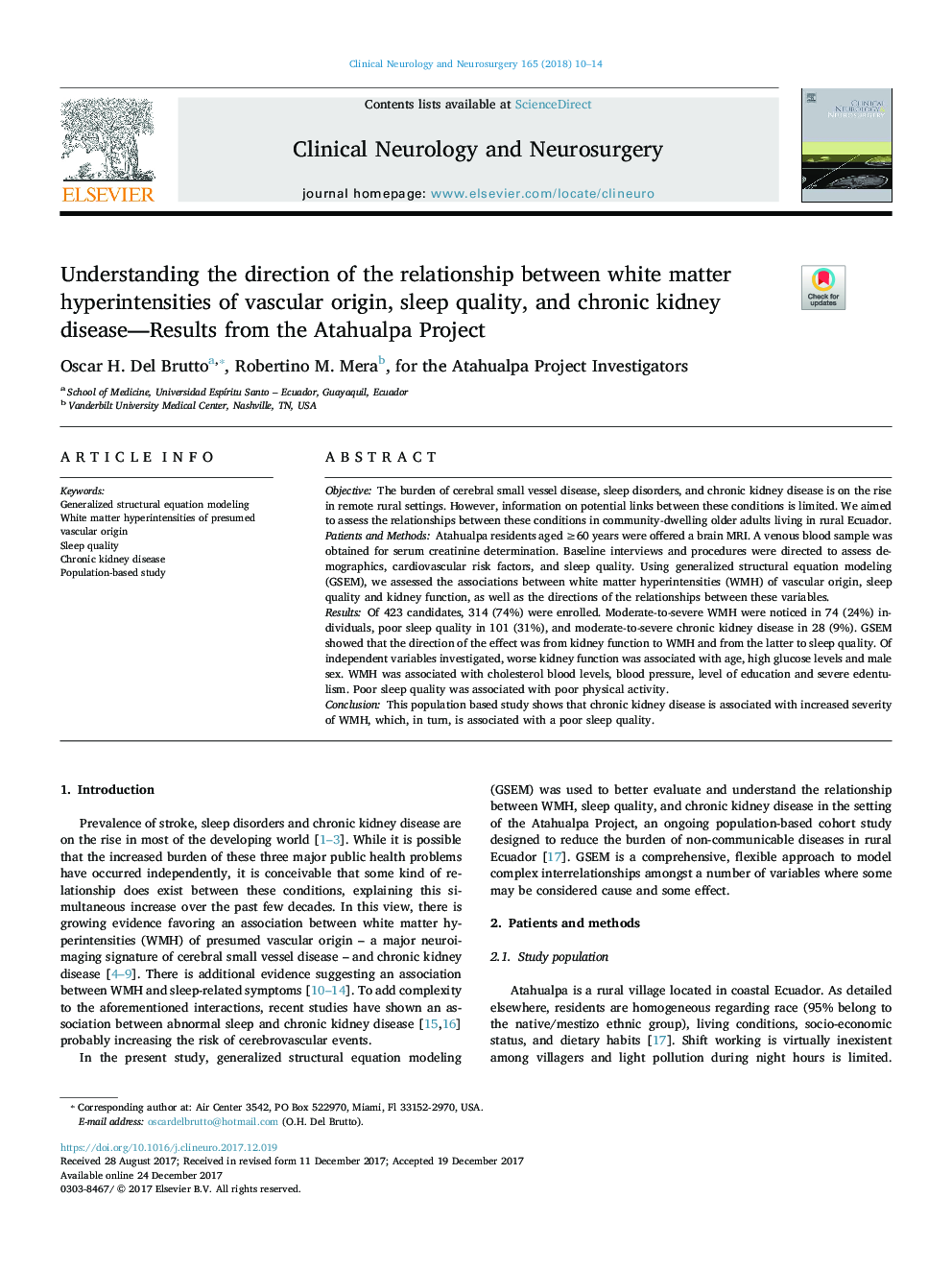 درک روابط رابطه بین افزایش شدید ماده سفید عروق، کیفیت خواب و بیماری مزمن کلیه - نتایج پروژه آتاوالپا 