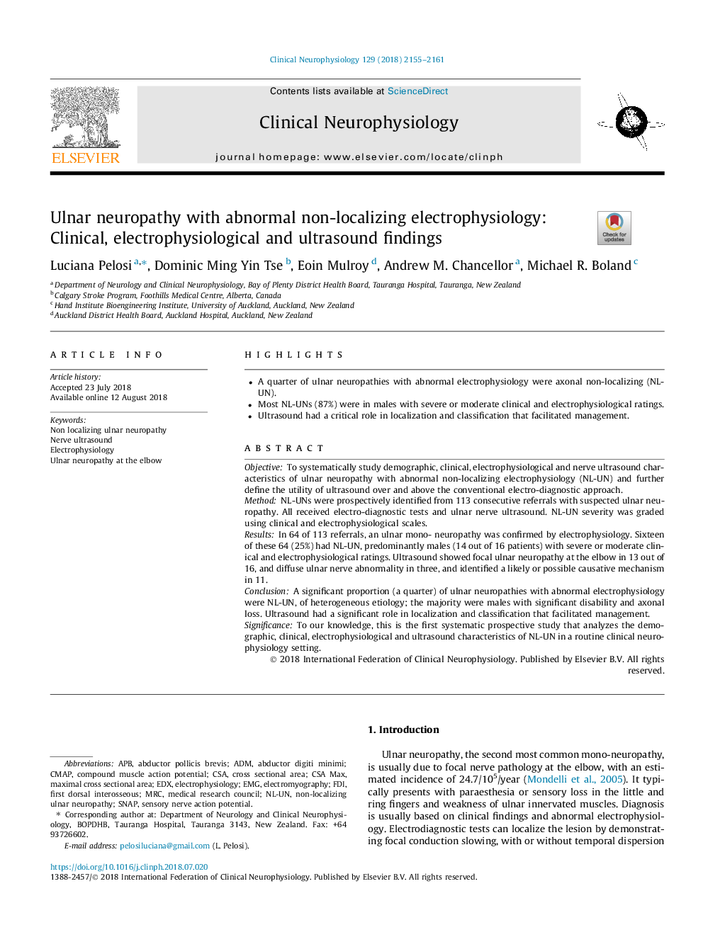 Ulnar neuropathy with abnormal non-localizing electrophysiology: Clinical, electrophysiological and ultrasound findings