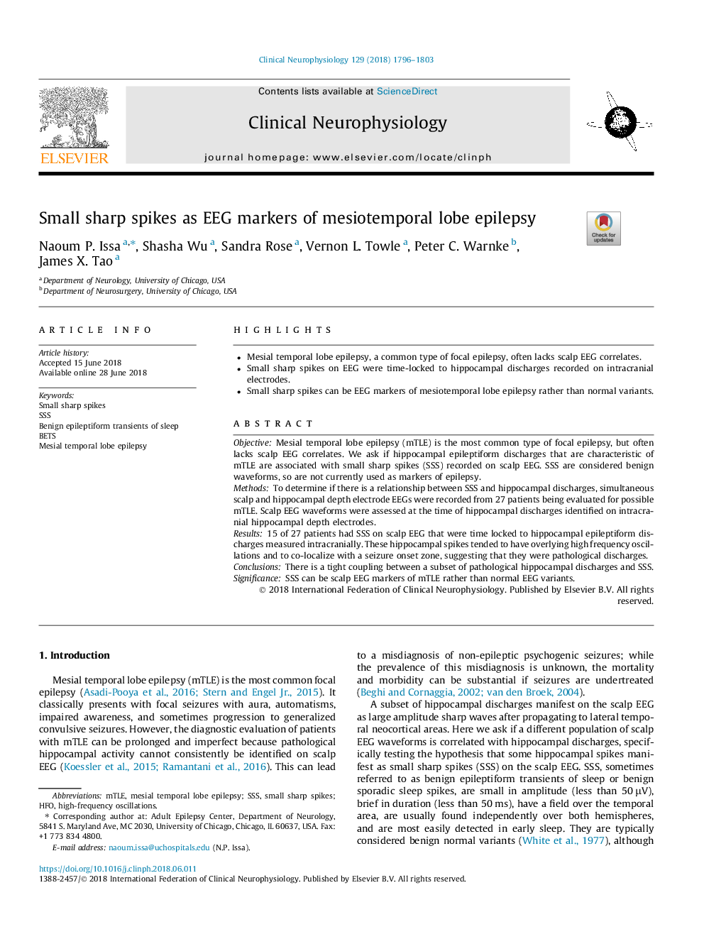 Small sharp spikes as EEG markers of mesiotemporal lobe epilepsy