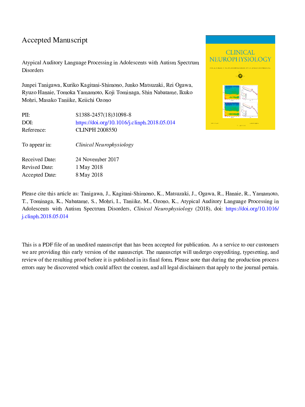 Atypical auditory language processing in adolescents with autism spectrum disorder