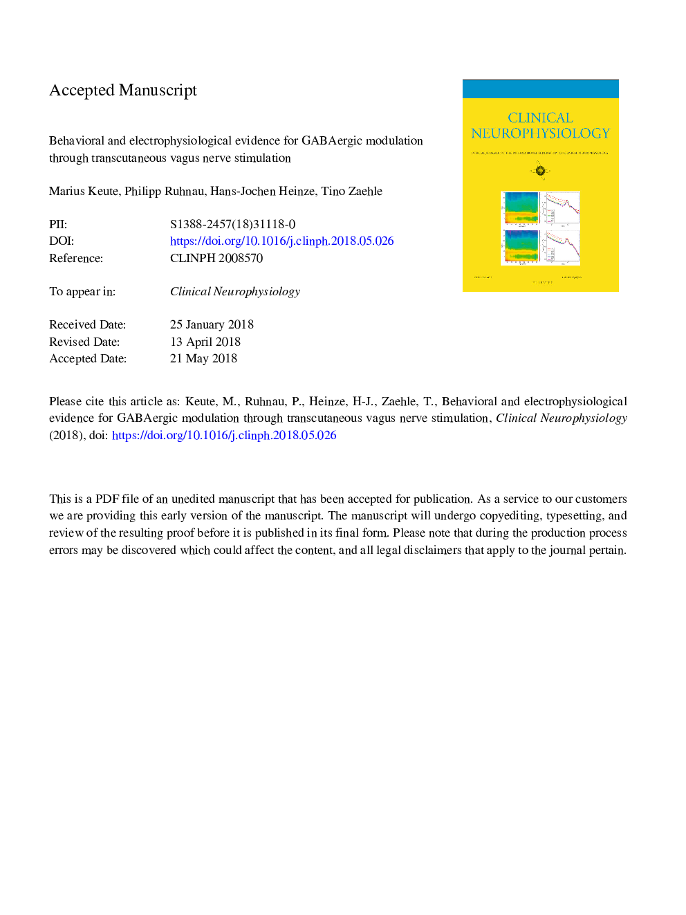 Behavioral and electrophysiological evidence for GABAergic modulation through transcutaneous vagus nerve stimulation