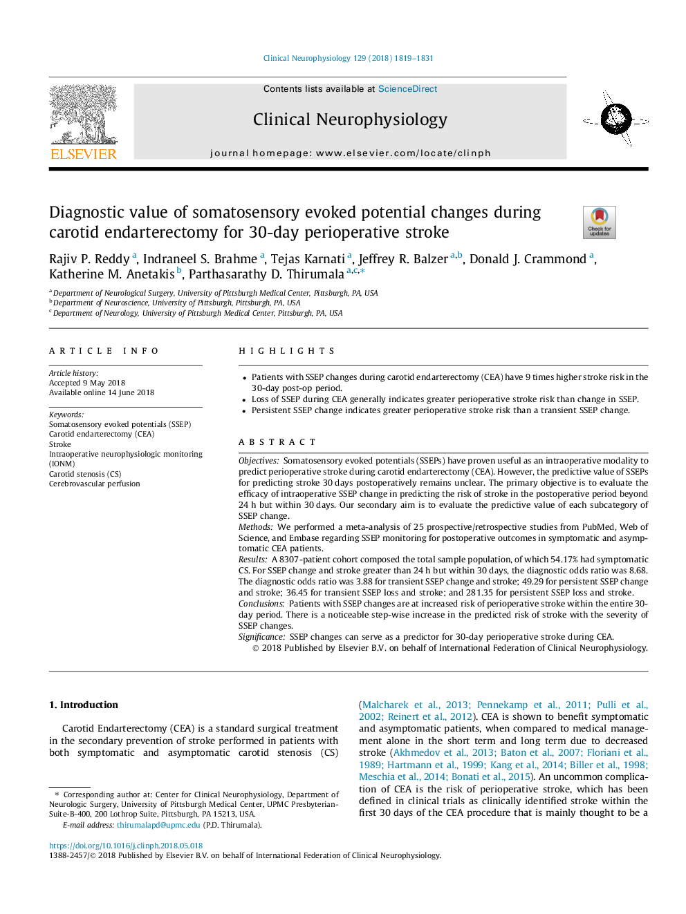 Diagnostic value of somatosensory evoked potential changes during carotid endarterectomy for 30-day perioperative stroke