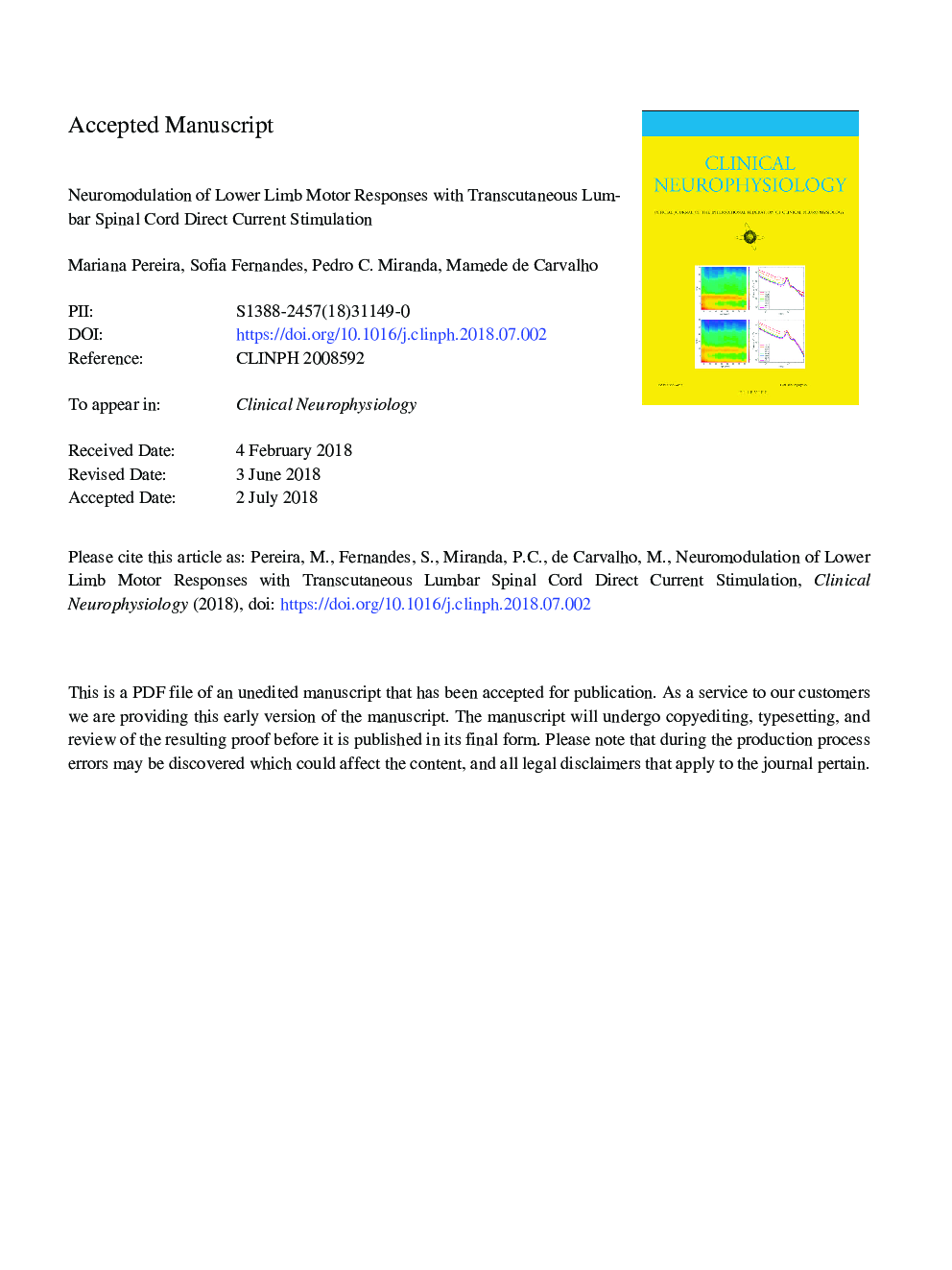 Neuromodulation of lower limb motor responses with transcutaneous lumbar spinal cord direct current stimulation