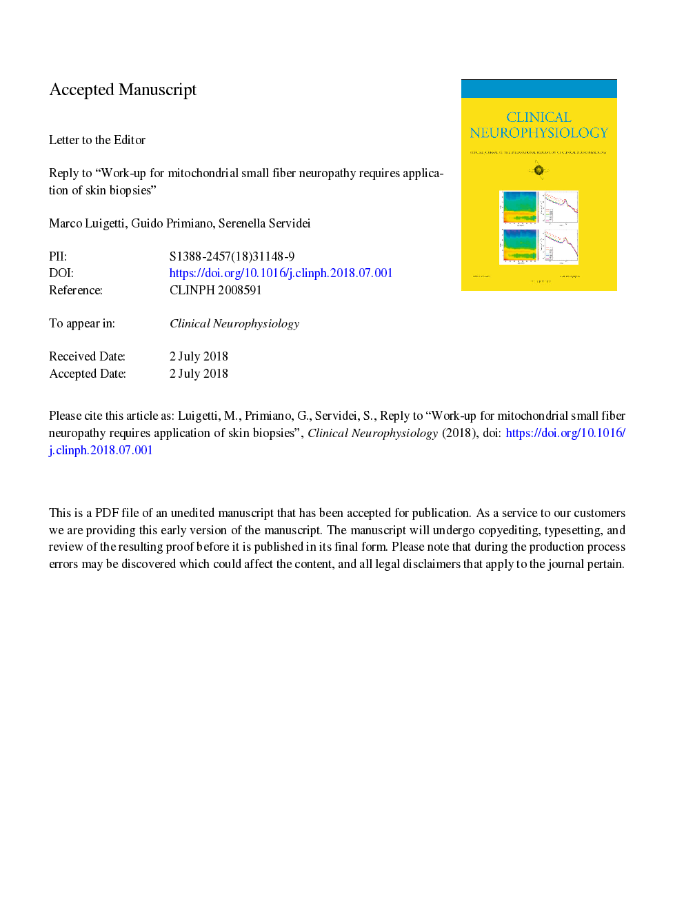 Reply to “Work-up for mitochondrial small fiber neuropathy requires application of skin biopsies”