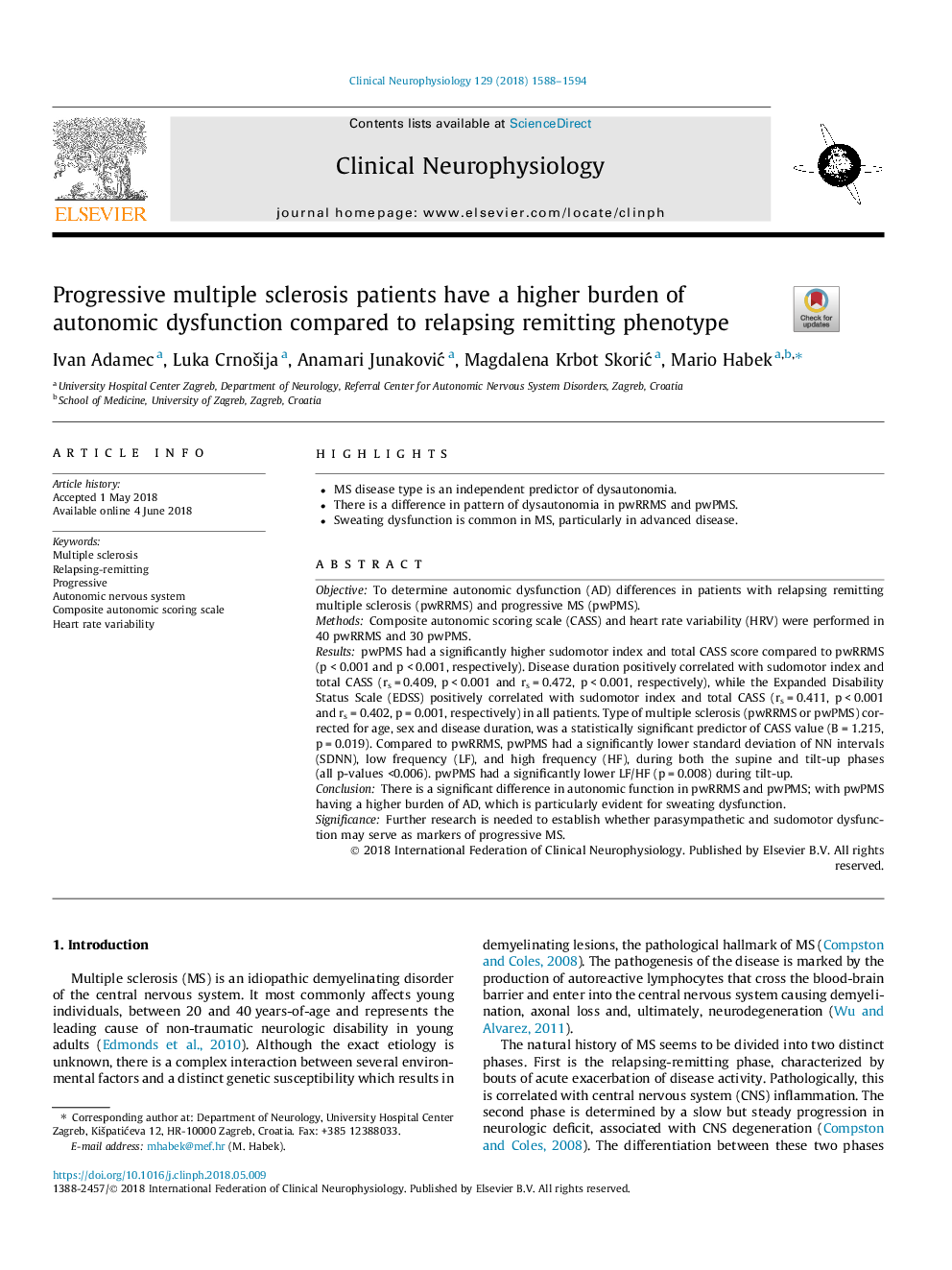 Progressive multiple sclerosis patients have a higher burden of autonomic dysfunction compared to relapsing remitting phenotype