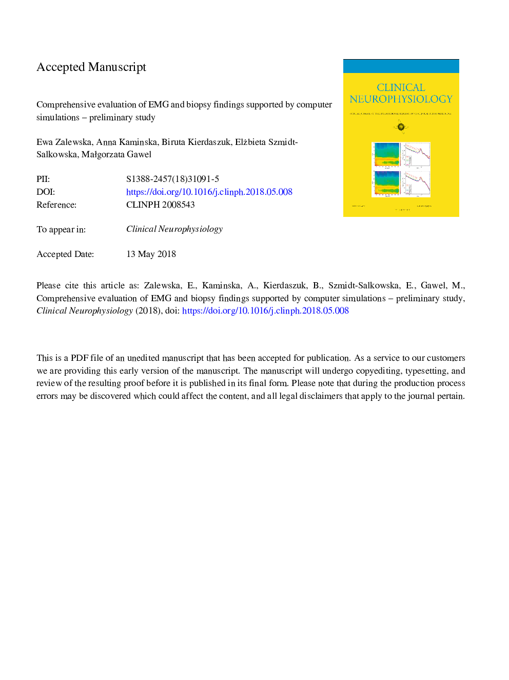 Comprehensive evaluation of EMG and biopsy findings supported by computer simulations - A preliminary study