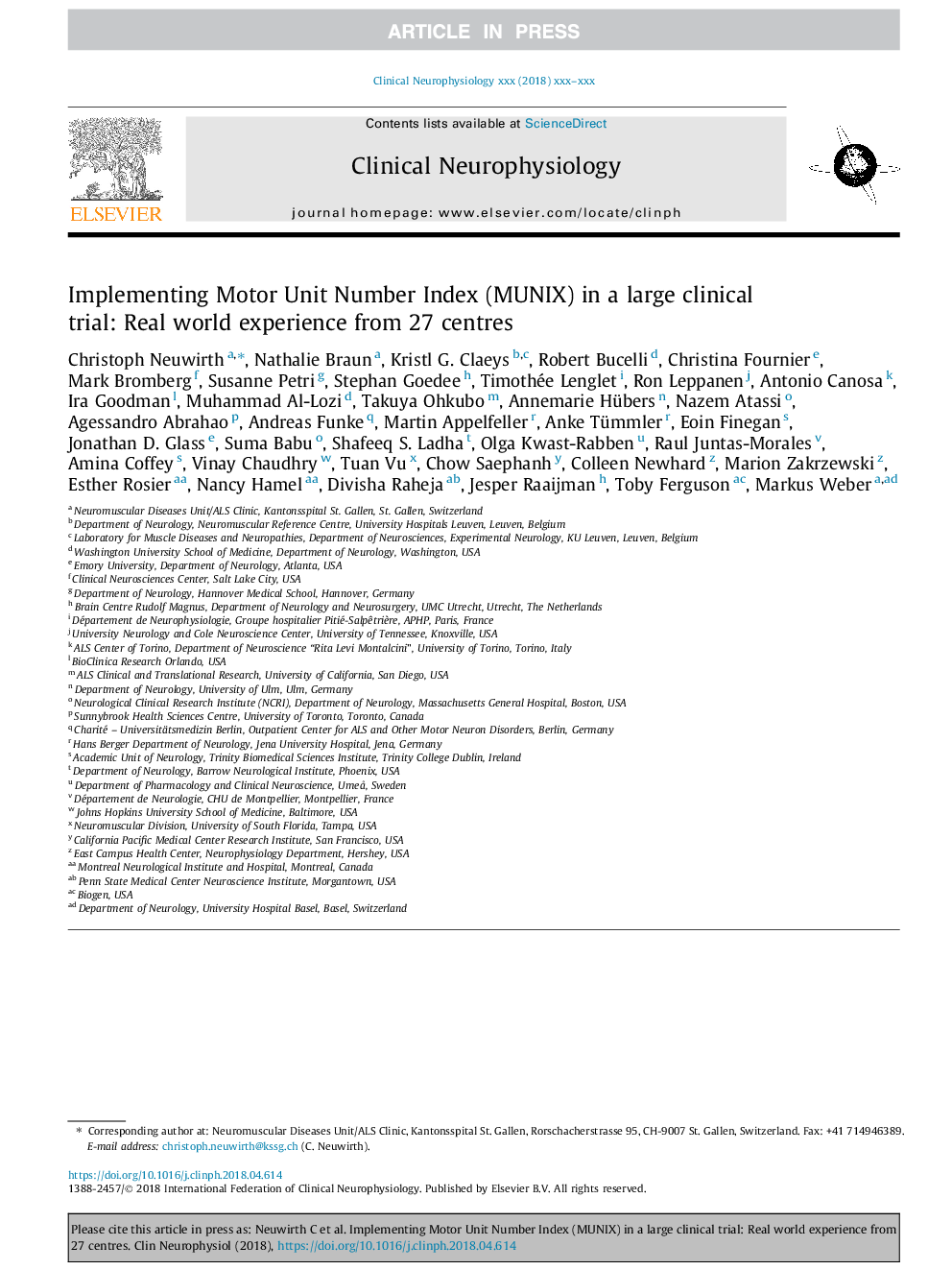 Implementing Motor Unit Number Index (MUNIX) in a large clinical trial: Real world experience from 27 centres