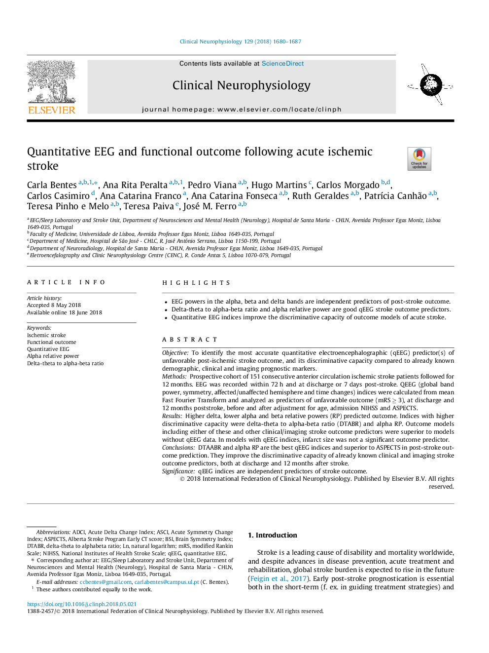 Quantitative EEG and functional outcome following acute ischemic stroke