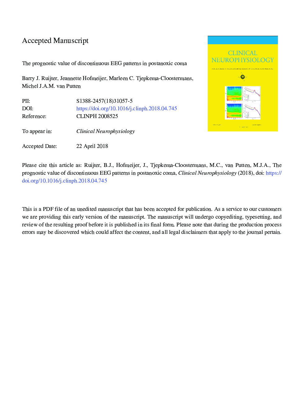 The prognostic value of discontinuous EEG patterns in postanoxic coma