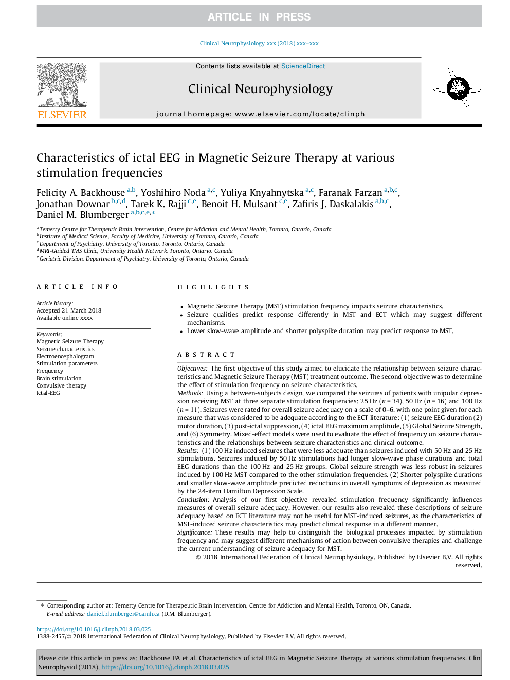 Characteristics of ictal EEG in Magnetic Seizure Therapy at various stimulation frequencies