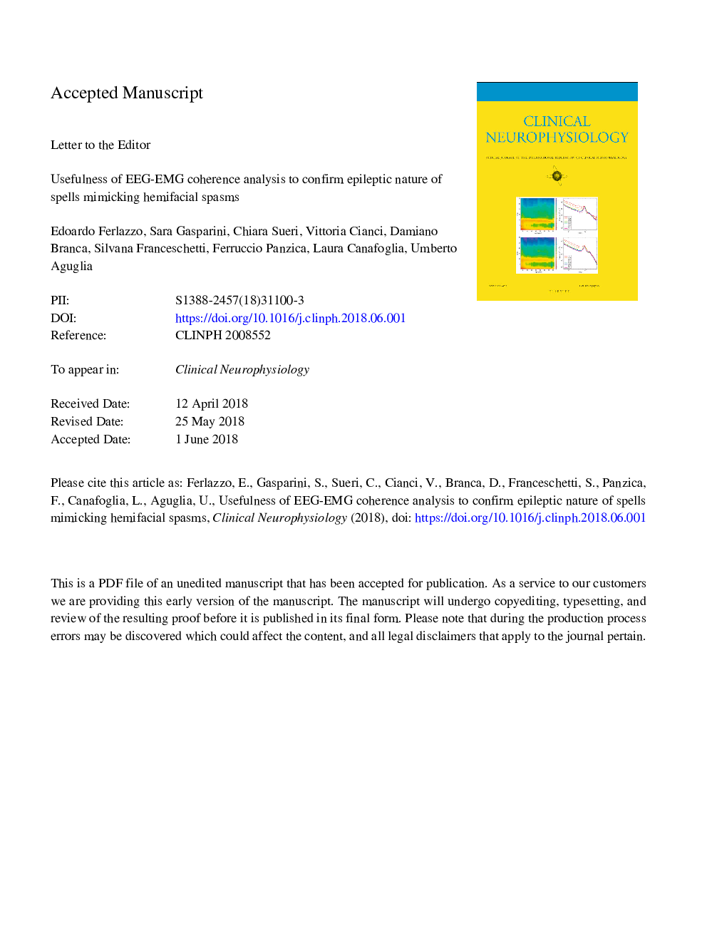 Usefulness of EEG-EMG coherence analysis to confirm epileptic nature of spells mimicking hemifacial spasms