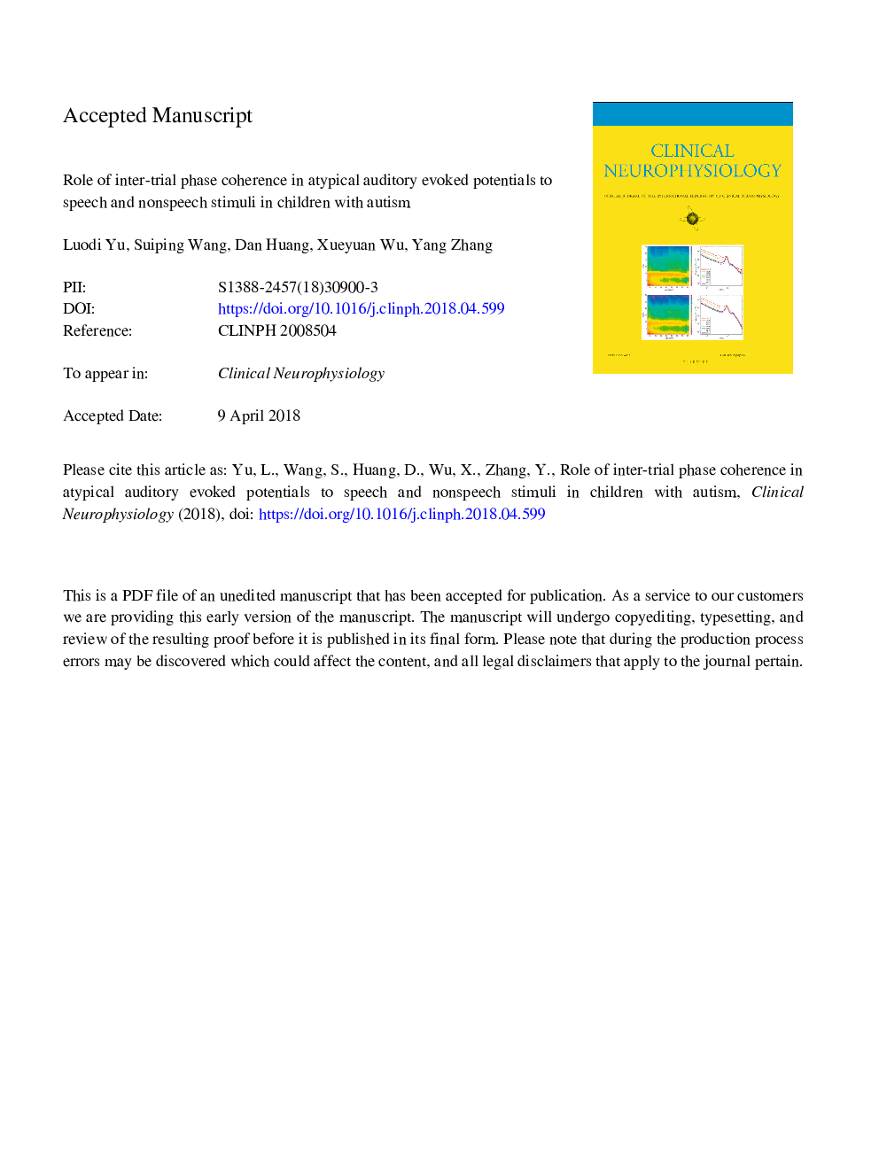 Role of inter-trial phase coherence in atypical auditory evoked potentials to speech and nonspeech stimuli in children with autism