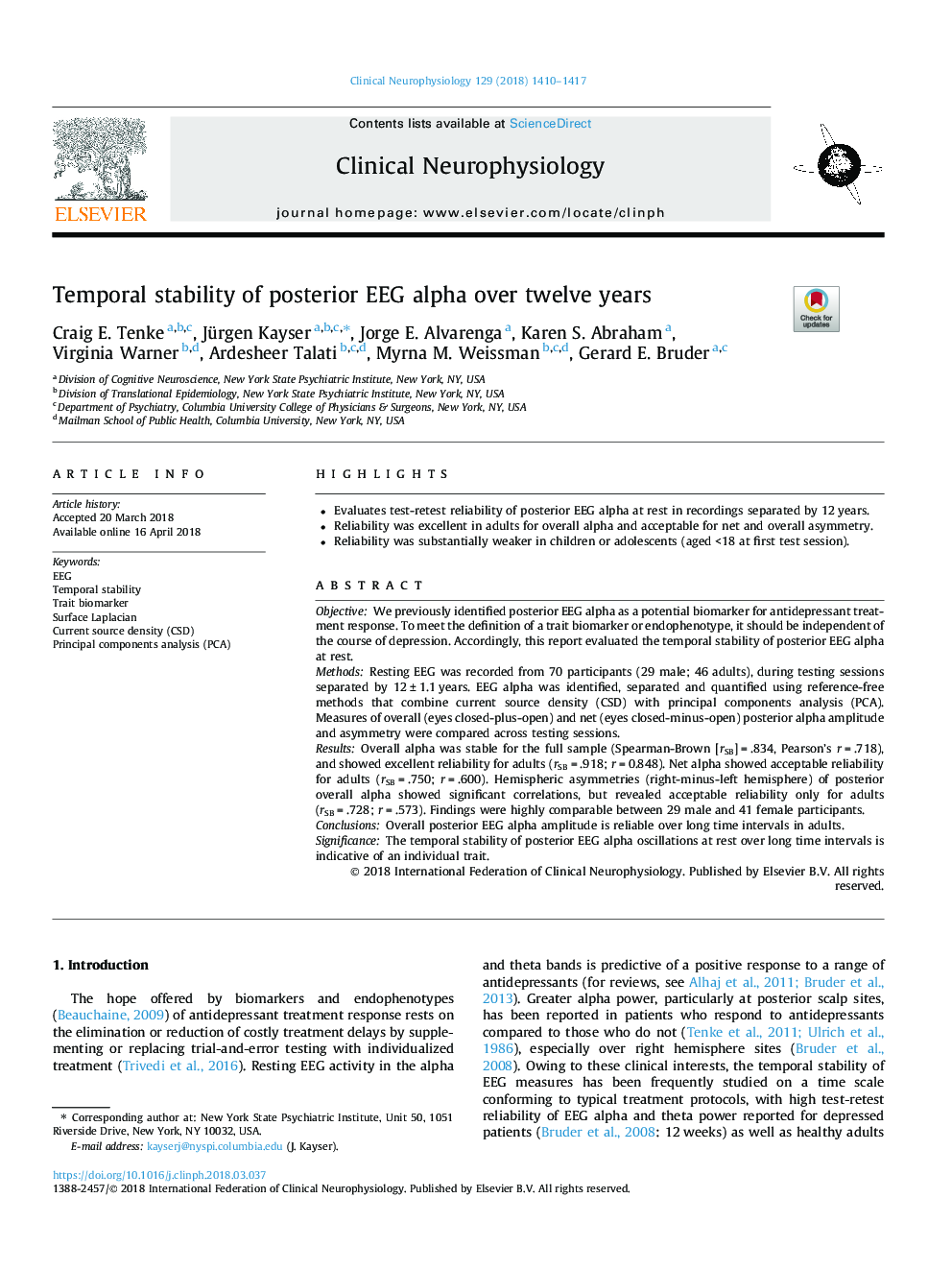 Temporal stability of posterior EEG alpha over twelve years