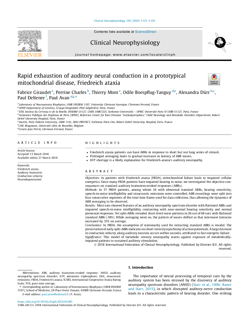 Rapid exhaustion of auditory neural conduction in a prototypical mitochondrial disease, Friedreich ataxia