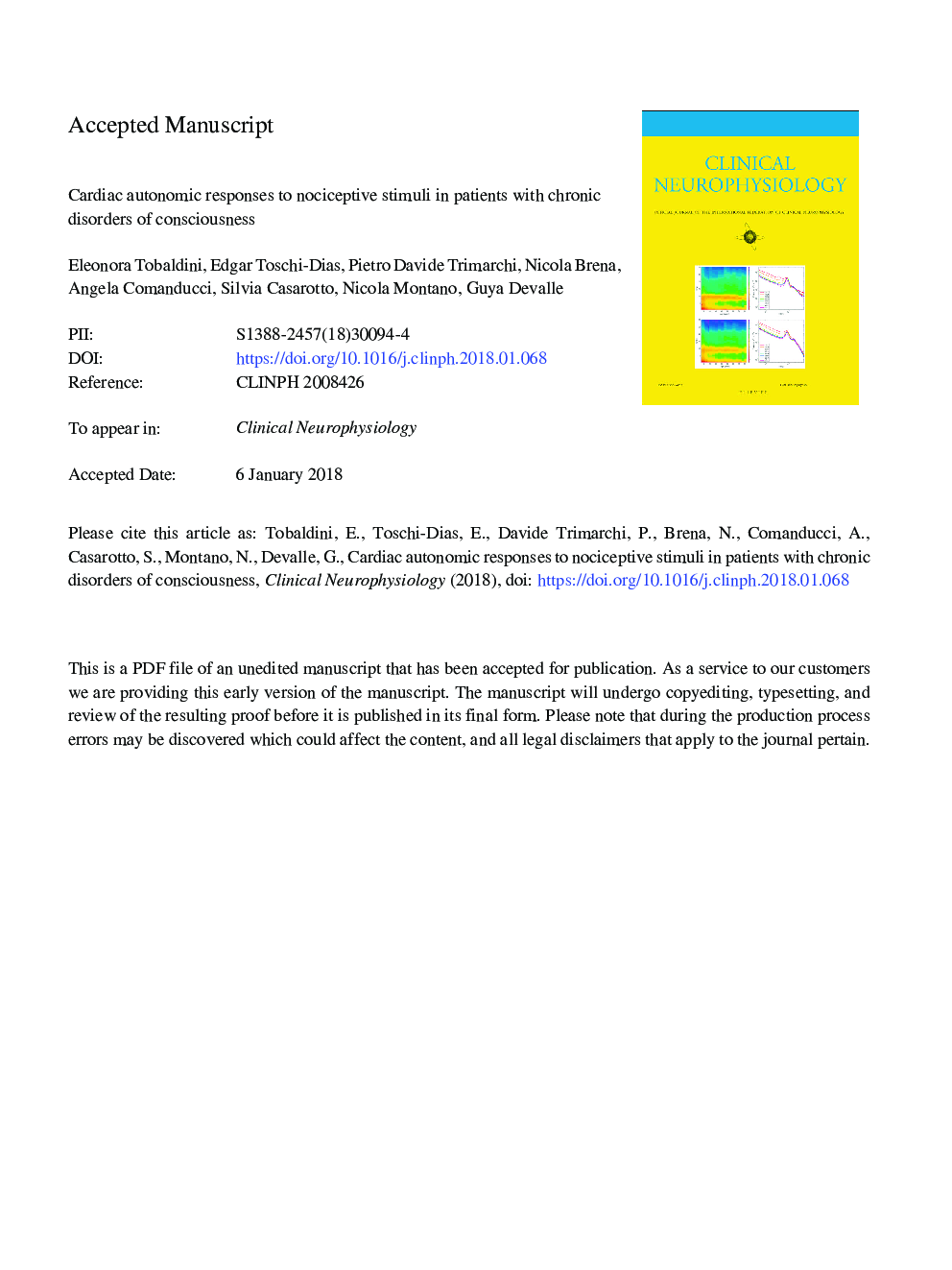 Cardiac autonomic responses to nociceptive stimuli in patients with chronic disorders of consciousness