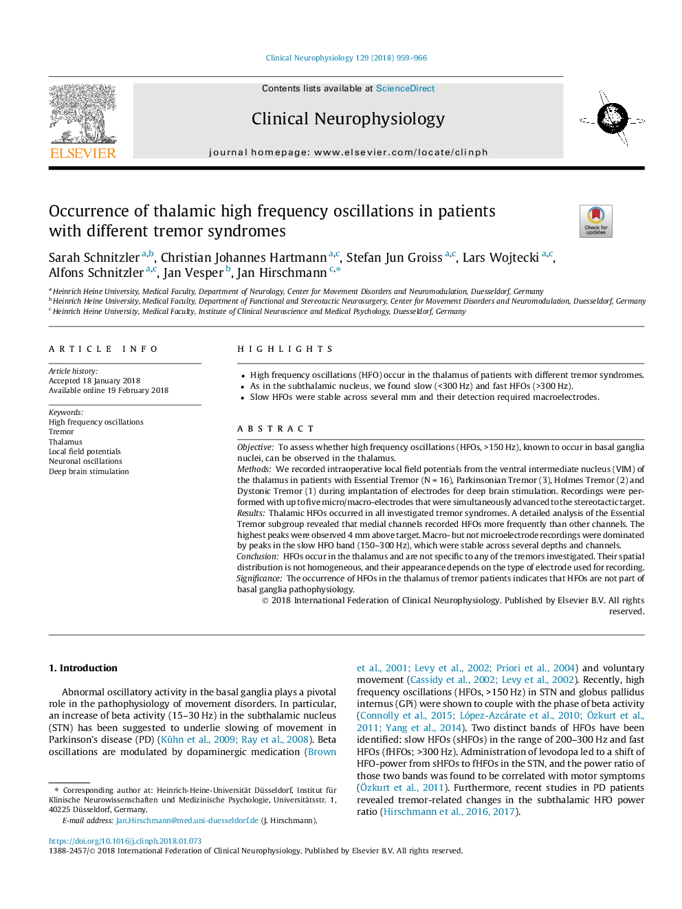 Occurrence of thalamic high frequency oscillations in patients with different tremor syndromes