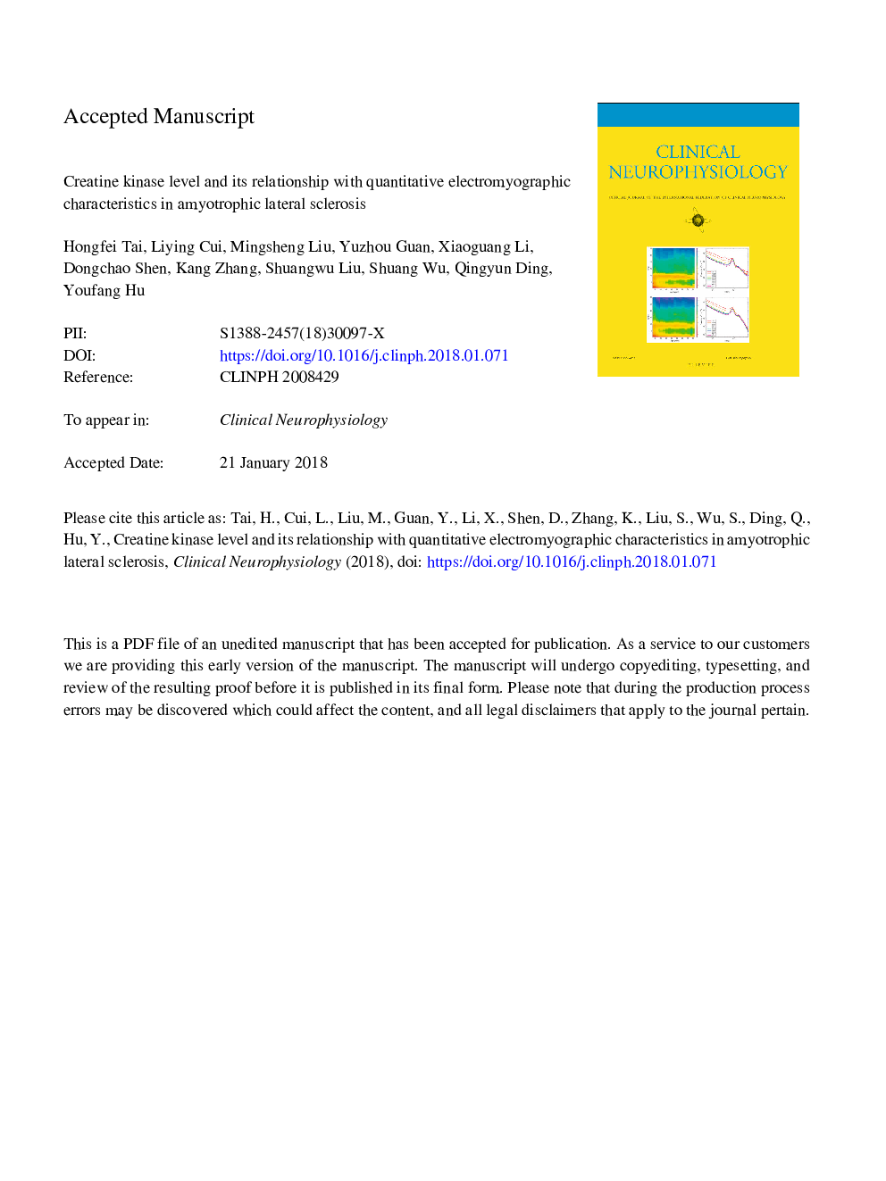 Creatine kinase level and its relationship with quantitative electromyographic characteristics in amyotrophic lateral sclerosis