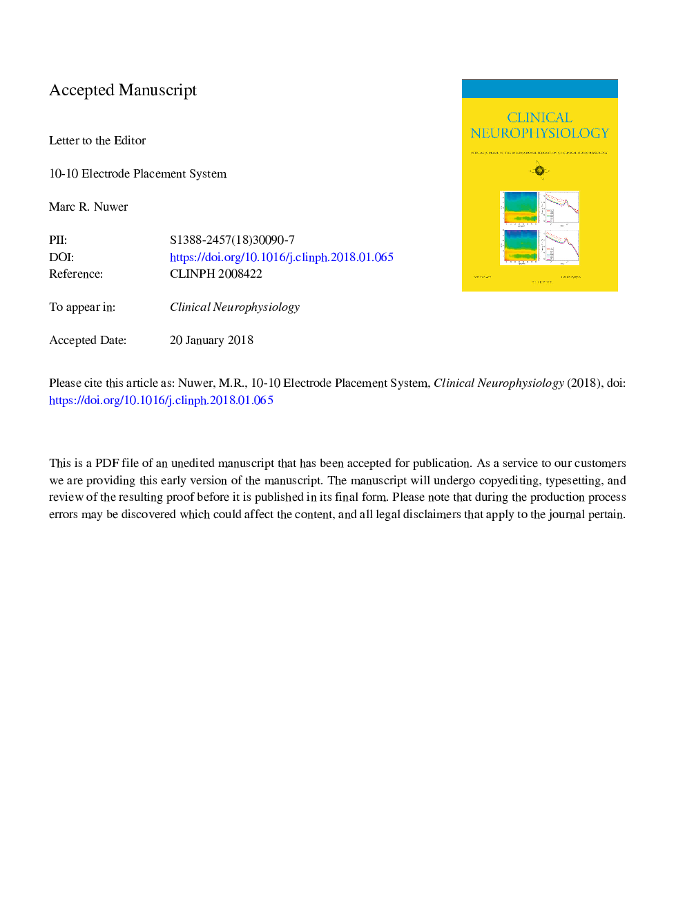 10-10 electrode system for EEG recording