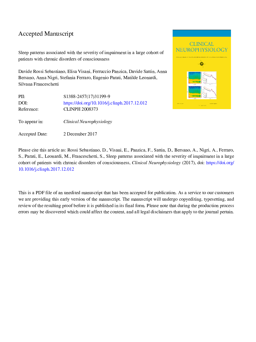 Sleep patterns associated with the severity of impairment in a large cohort of patients with chronic disorders of consciousness