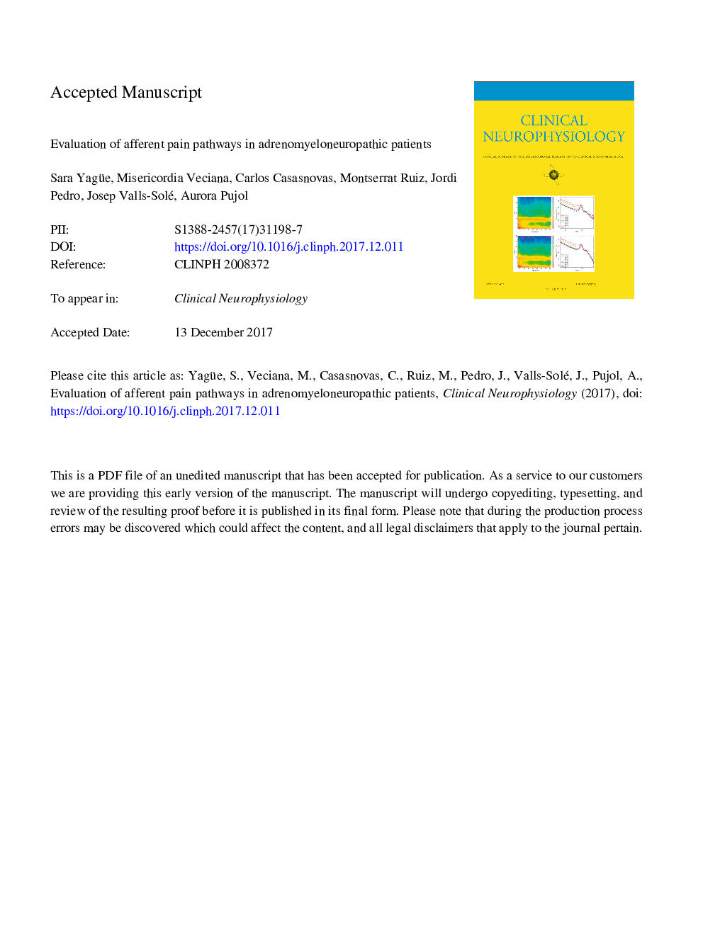 Evaluation of afferent pain pathways in adrenomyeloneuropathic patients