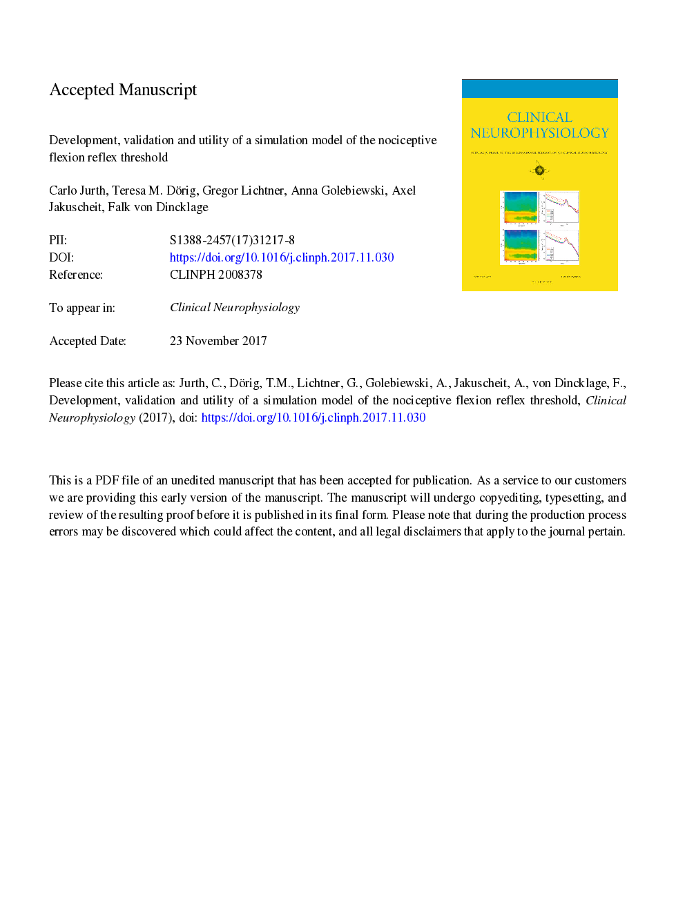 Development, validation and utility of a simulation model of the nociceptive flexion reflex threshold