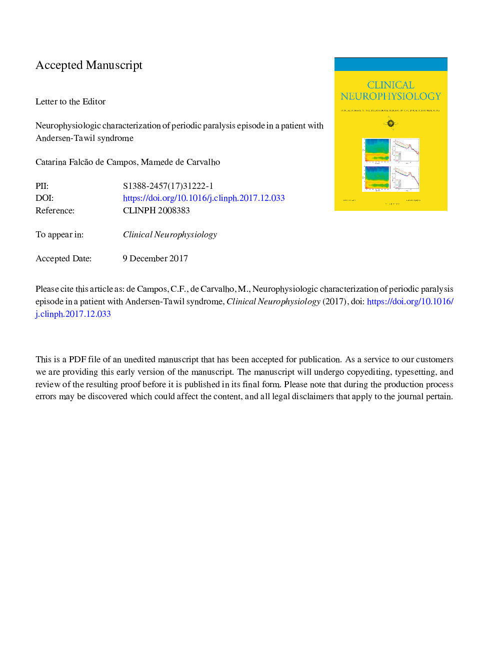 Neurophysiologic characterization of periodic paralysis episode in a patient with Andersen-Tawil syndrome