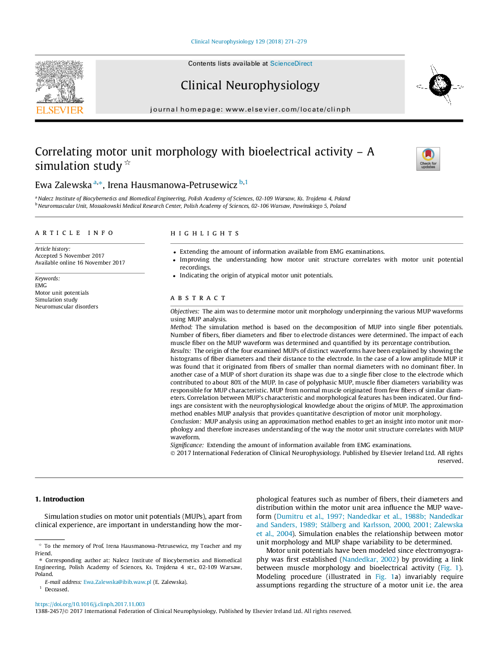 Correlating motor unit morphology with bioelectrical activity - A simulation study