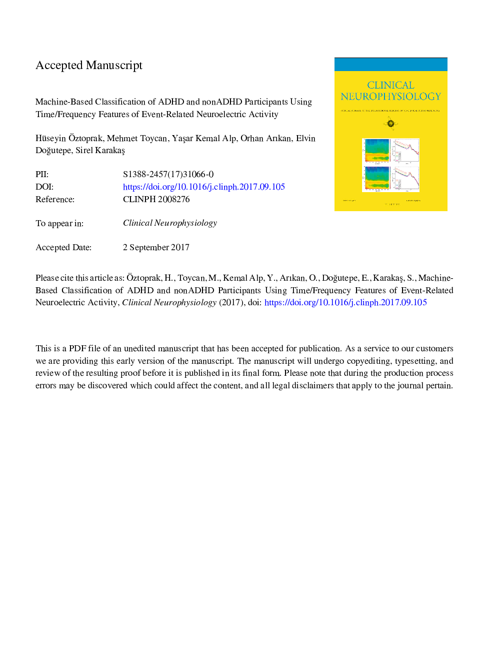 Machine-based classification of ADHD and nonADHD participants using time/frequency features of event-related neuroelectric activity