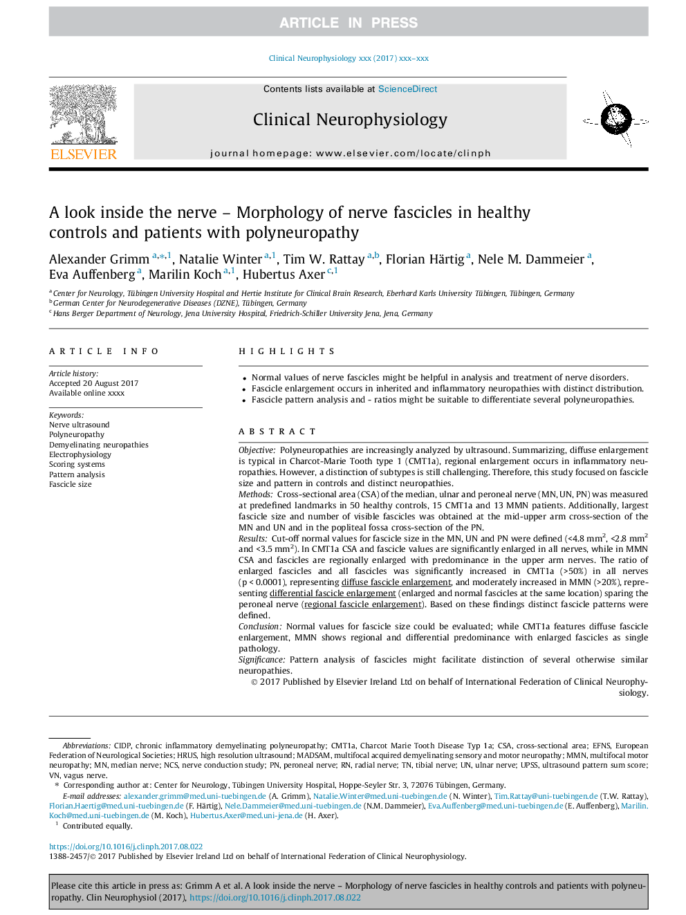 A look inside the nerve - Morphology of nerve fascicles in healthy controls and patients with polyneuropathy