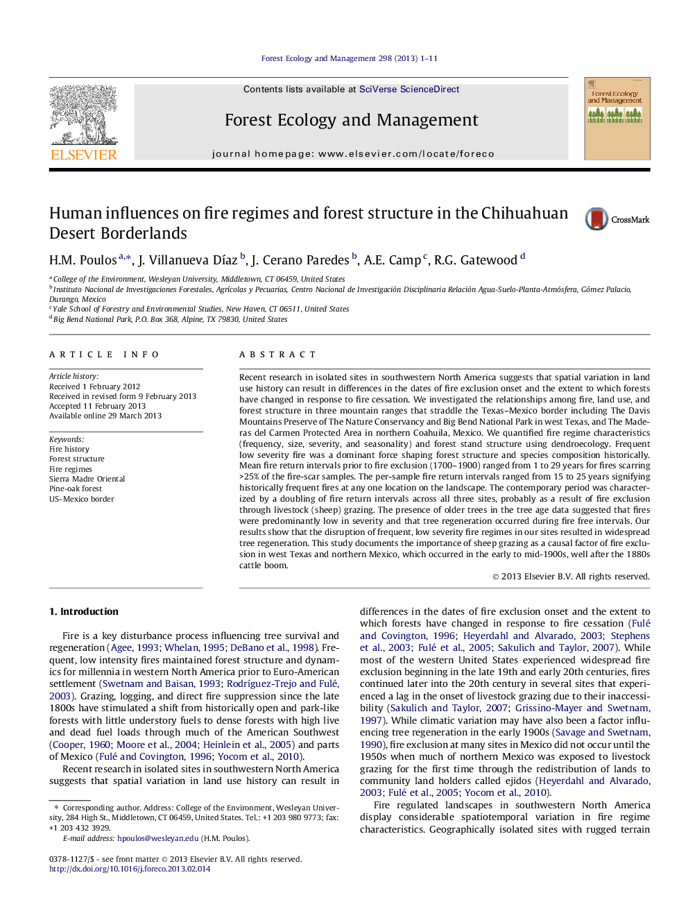 Human influences on fire regimes and forest structure in the Chihuahuan Desert Borderlands