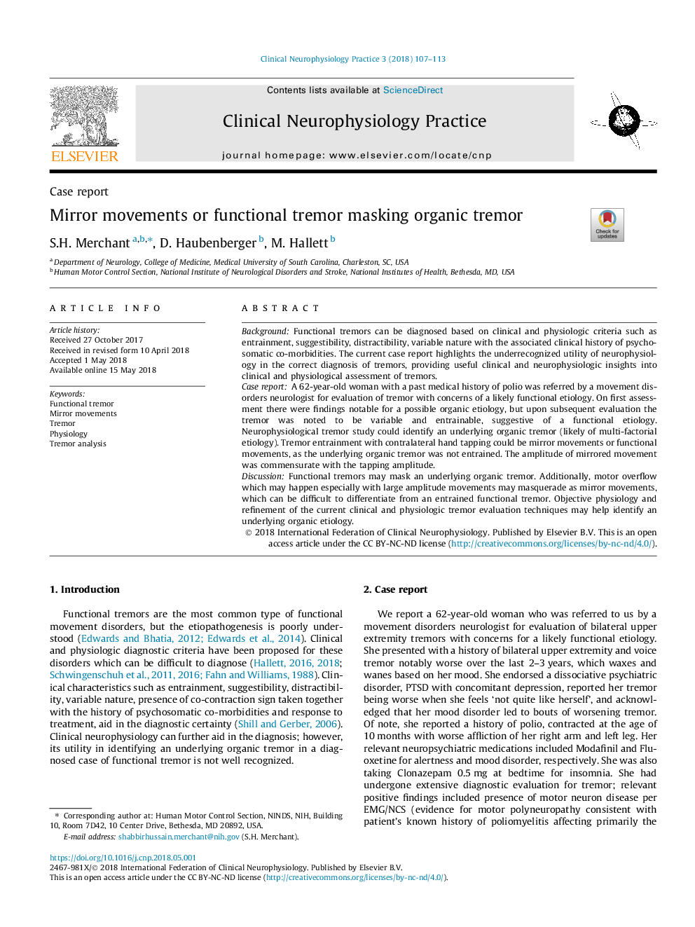 Mirror movements or functional tremor masking organic tremor