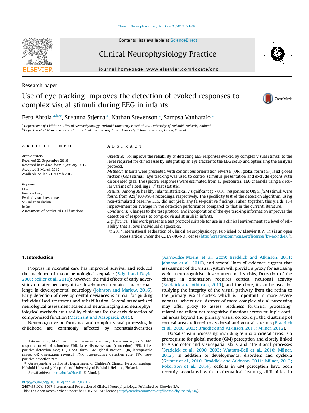 Use of eye tracking improves the detection of evoked responses to complex visual stimuli during EEG in infants