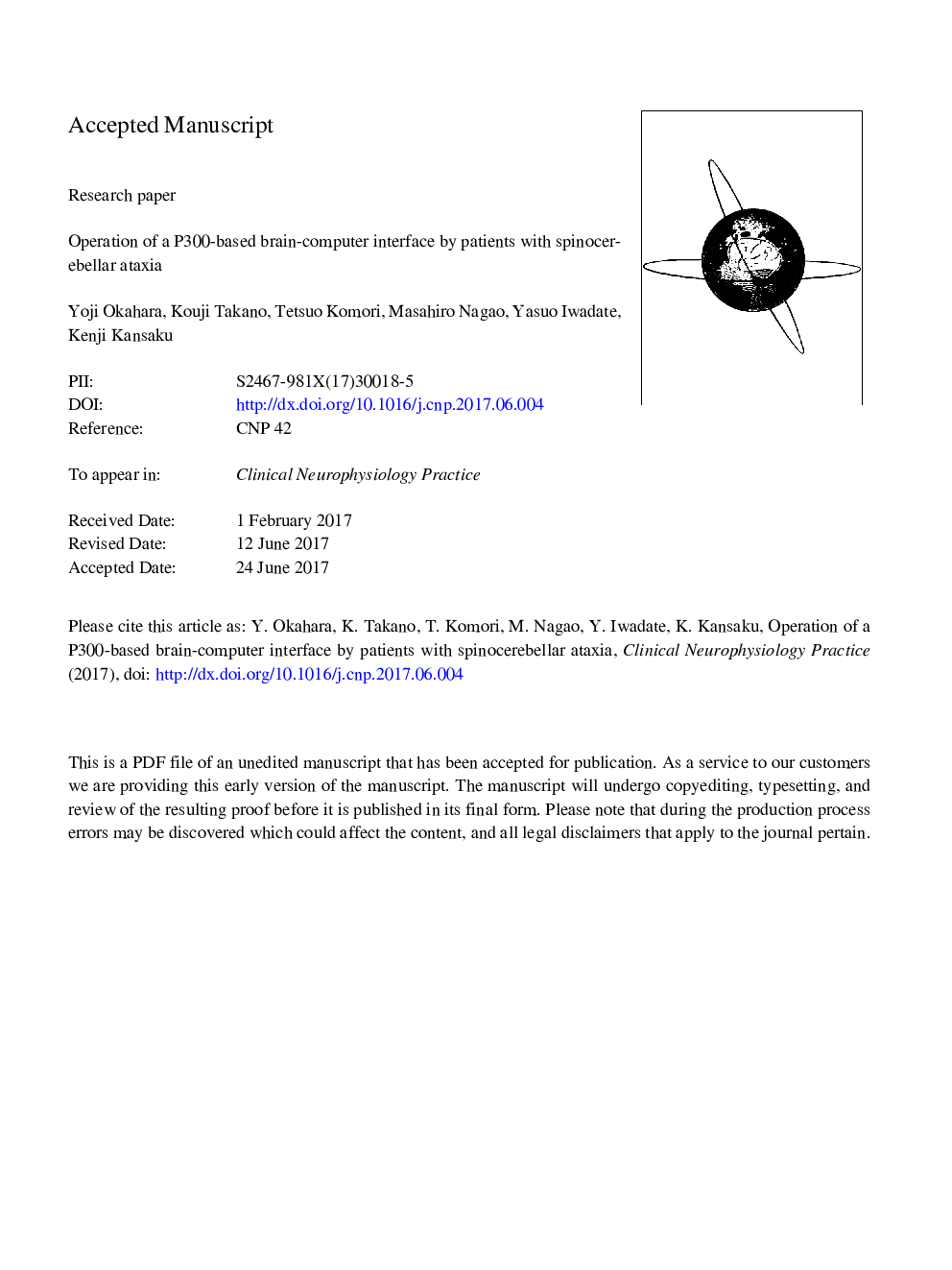 Operation of a P300-based brain-computer interface by patients with spinocerebellar ataxia