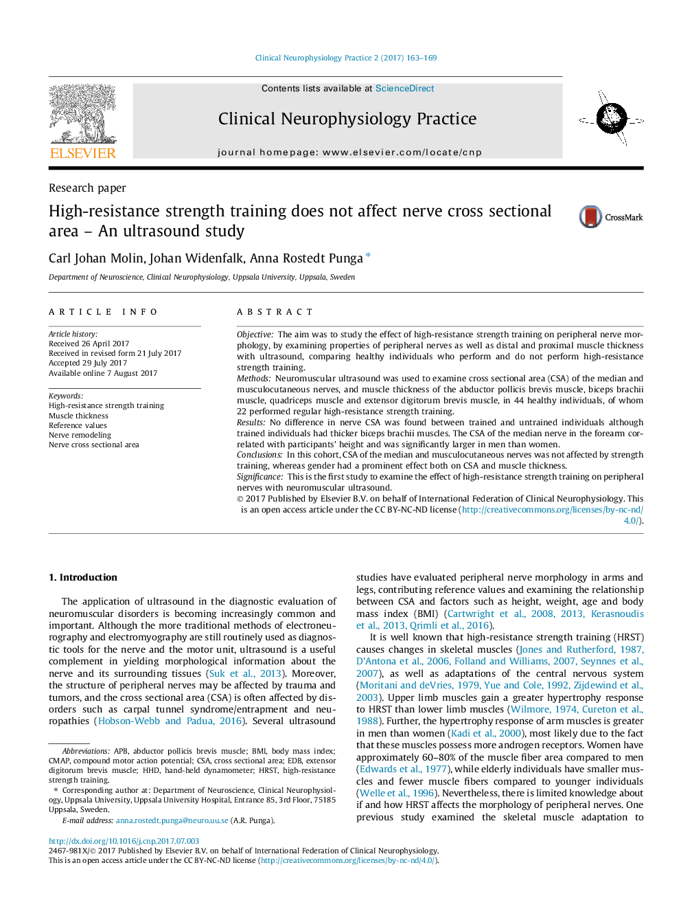 High-resistance strength training does not affect nerve cross sectional area - An ultrasound study