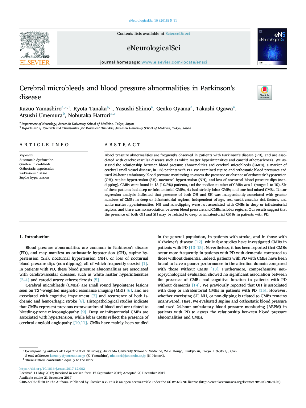 Cerebral microbleeds and blood pressure abnormalities in Parkinson's disease