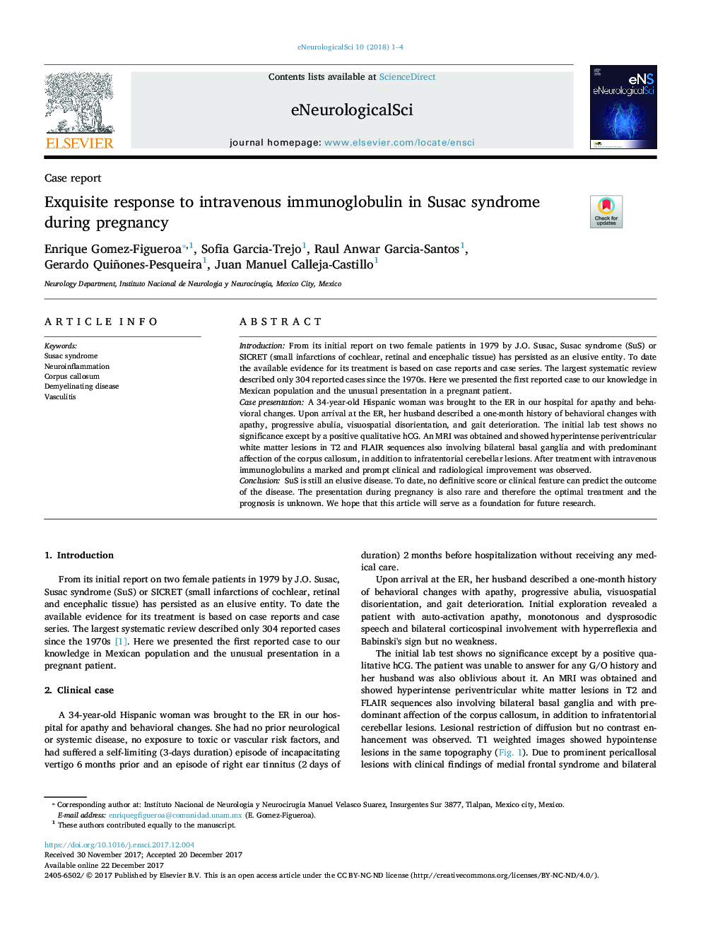 Exquisite response to intravenous immunoglobulin in Susac syndrome during pregnancy