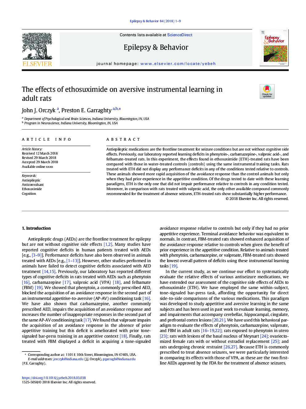 The effects of ethosuximide on aversive instrumental learning in adult rats