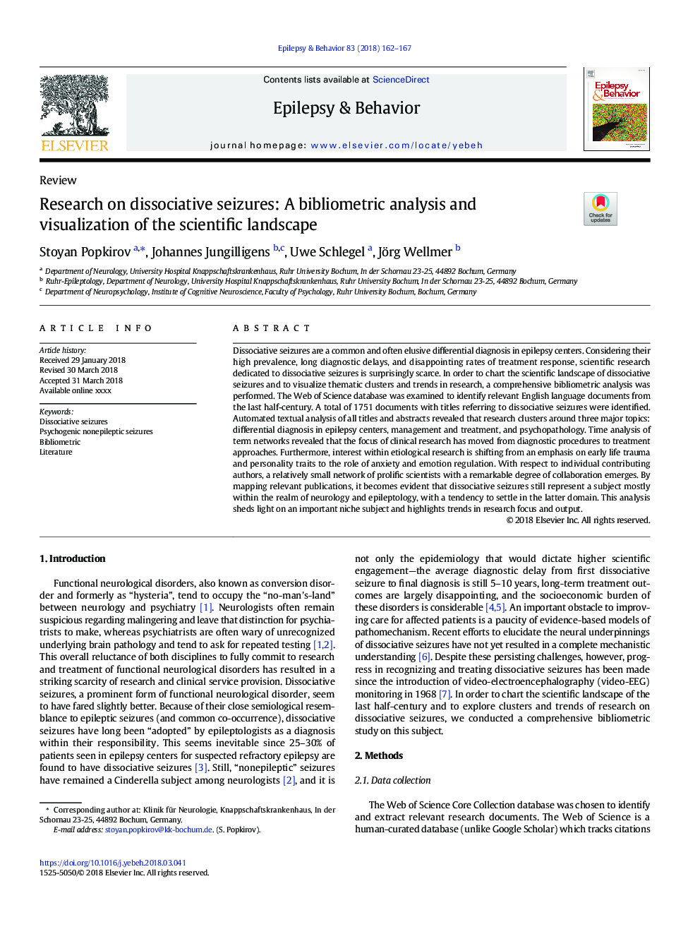 Research on dissociative seizures: A bibliometric analysis and visualization of the scientific landscape