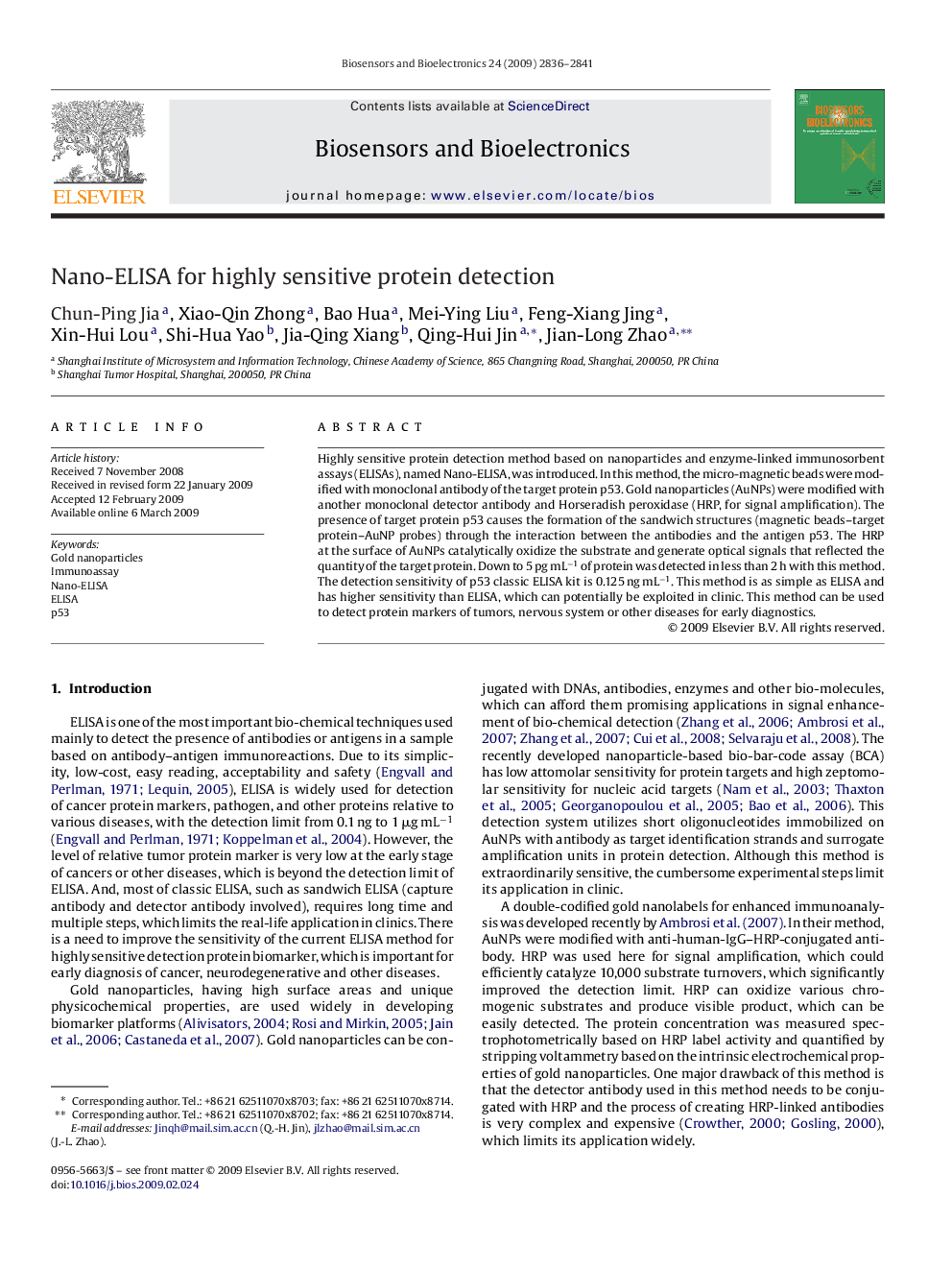 Nano-ELISA for highly sensitive protein detection