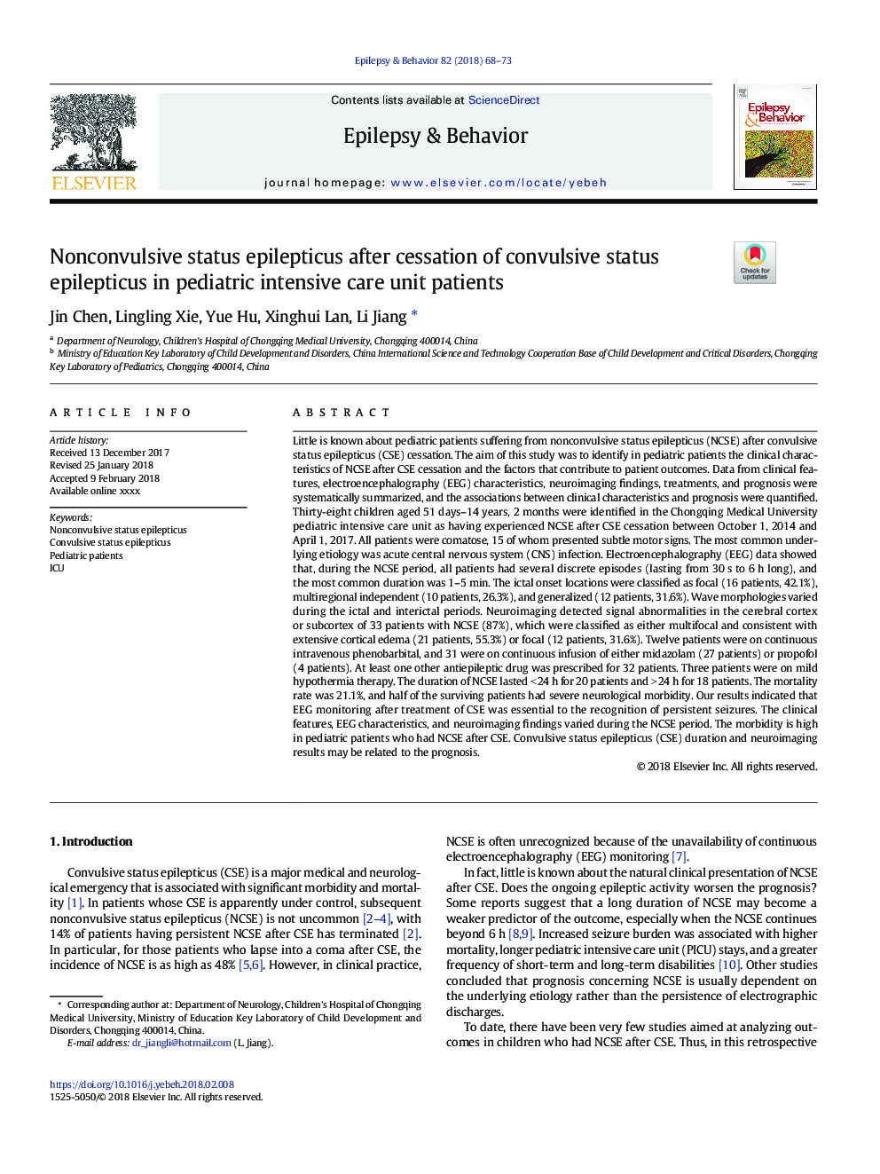 Nonconvulsive status epilepticus after cessation of convulsive status epilepticus in pediatric intensive care unit patients