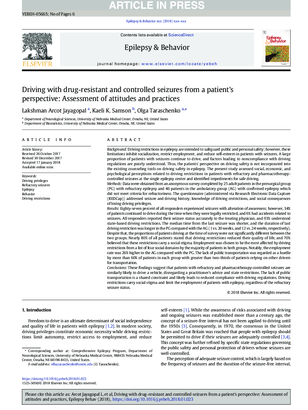 Driving with drug-resistant and controlled seizures from a patient's perspective: Assessment of attitudes and practices