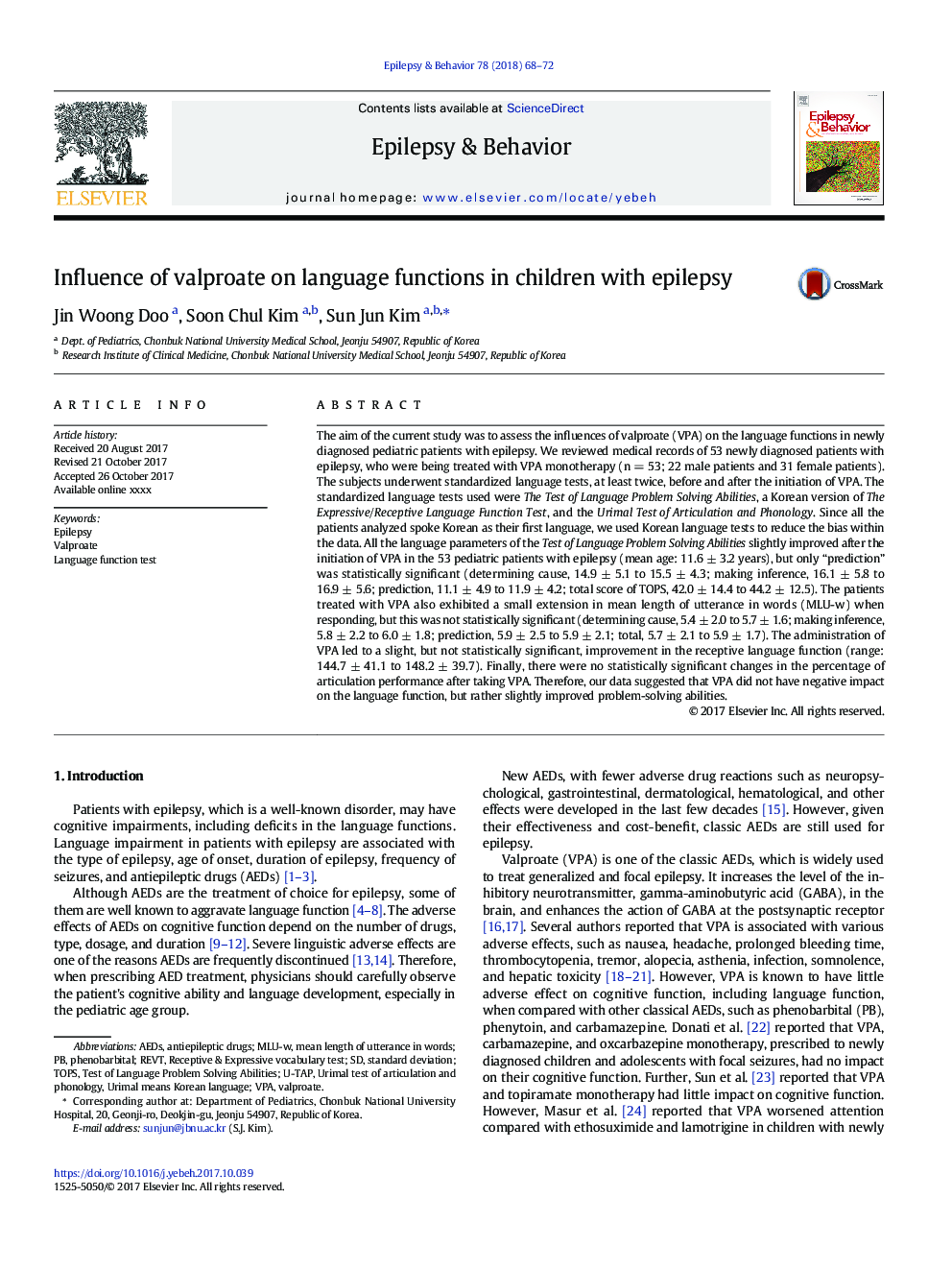 Influence of valproate on language functions in children with epilepsy