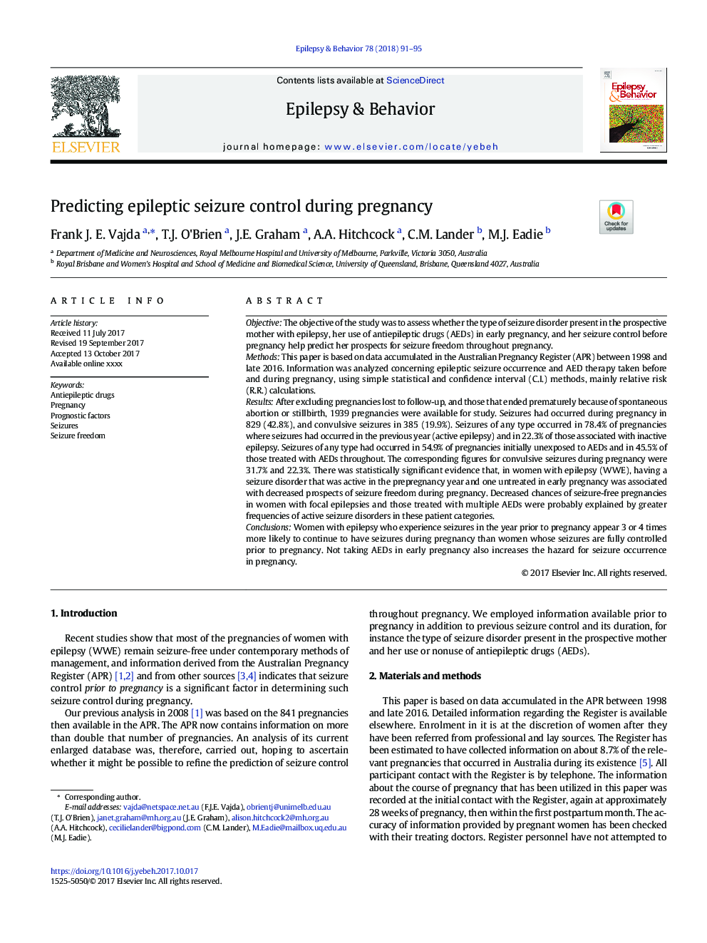 Predicting epileptic seizure control during pregnancy