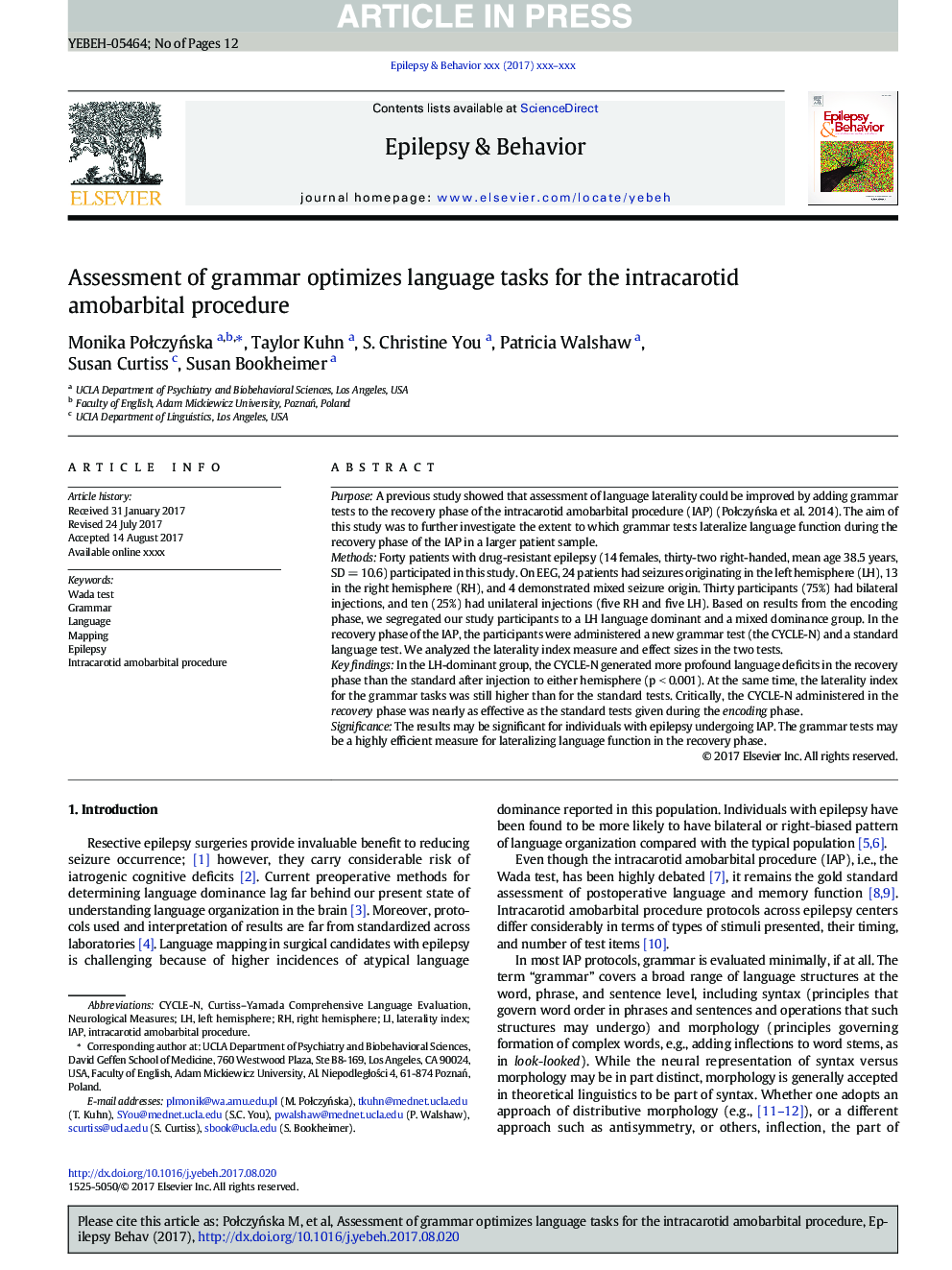 Assessment of grammar optimizes language tasks for the intracarotid amobarbital procedure