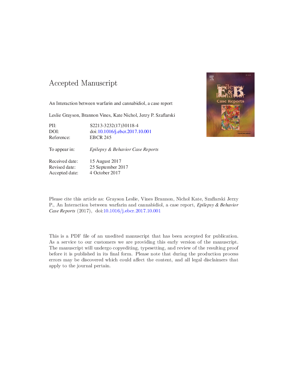 An interaction between warfarin and cannabidiol, a case report