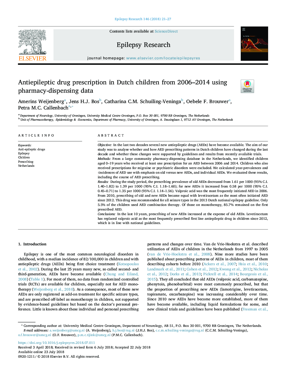 Antiepileptic drug prescription in Dutch children from 2006-2014 using pharmacy-dispensing data