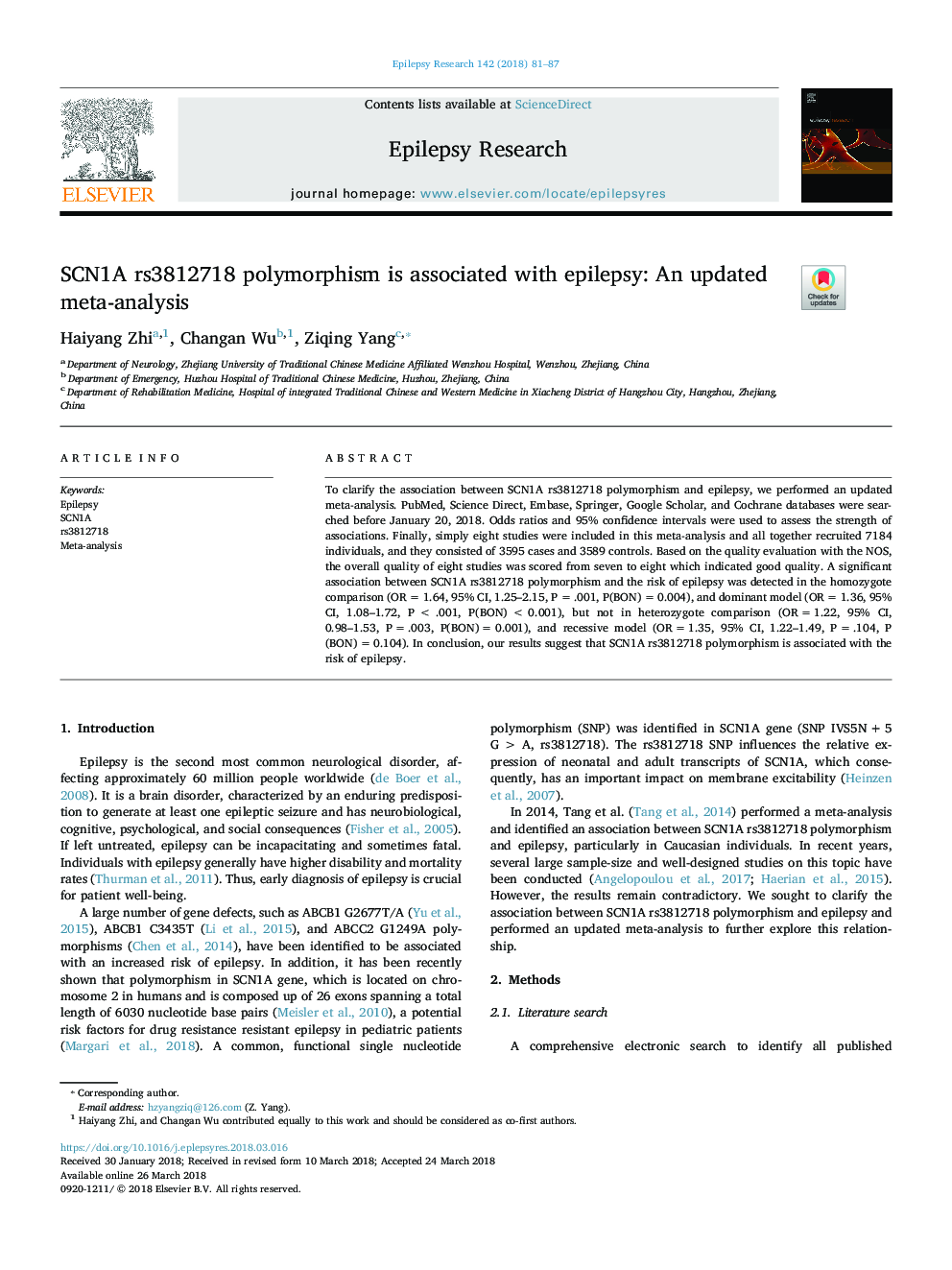 SCN1A rs3812718 polymorphism is associated with epilepsy: An updated meta-analysis